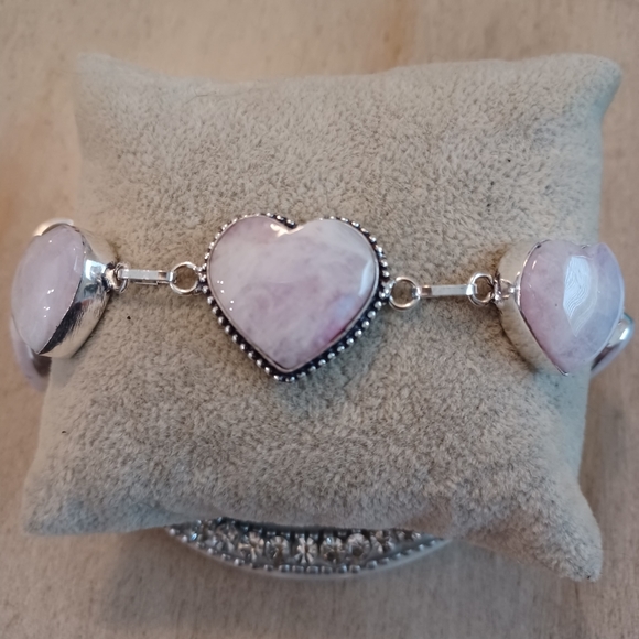 Rainbow Moonstone Silver Link Heart Adjustable Bracelet - Picture 5 of 11